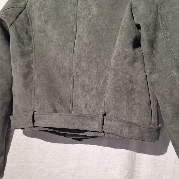 Vintage Bomber Jacket, Faux Suede, Khaki Cropped, Forever 21, Sz 6, NWOT - Picture 5 of 12